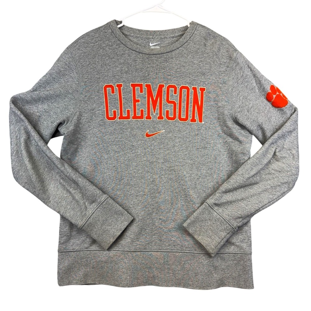 Clemson Tigers Sweatshirt Mens Medium Gray NCAA Football‎ Nike Fleece Crewneck